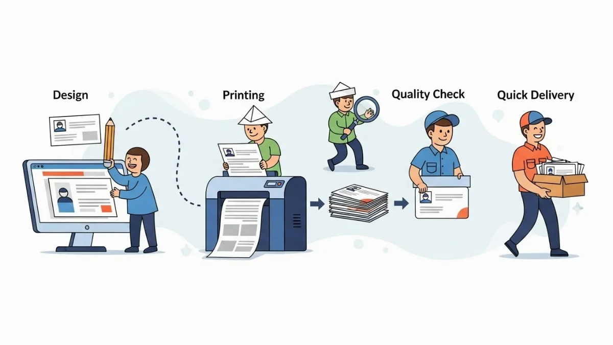 Hình ảnh người thợ in đang kiểm tra file thiết kế name card