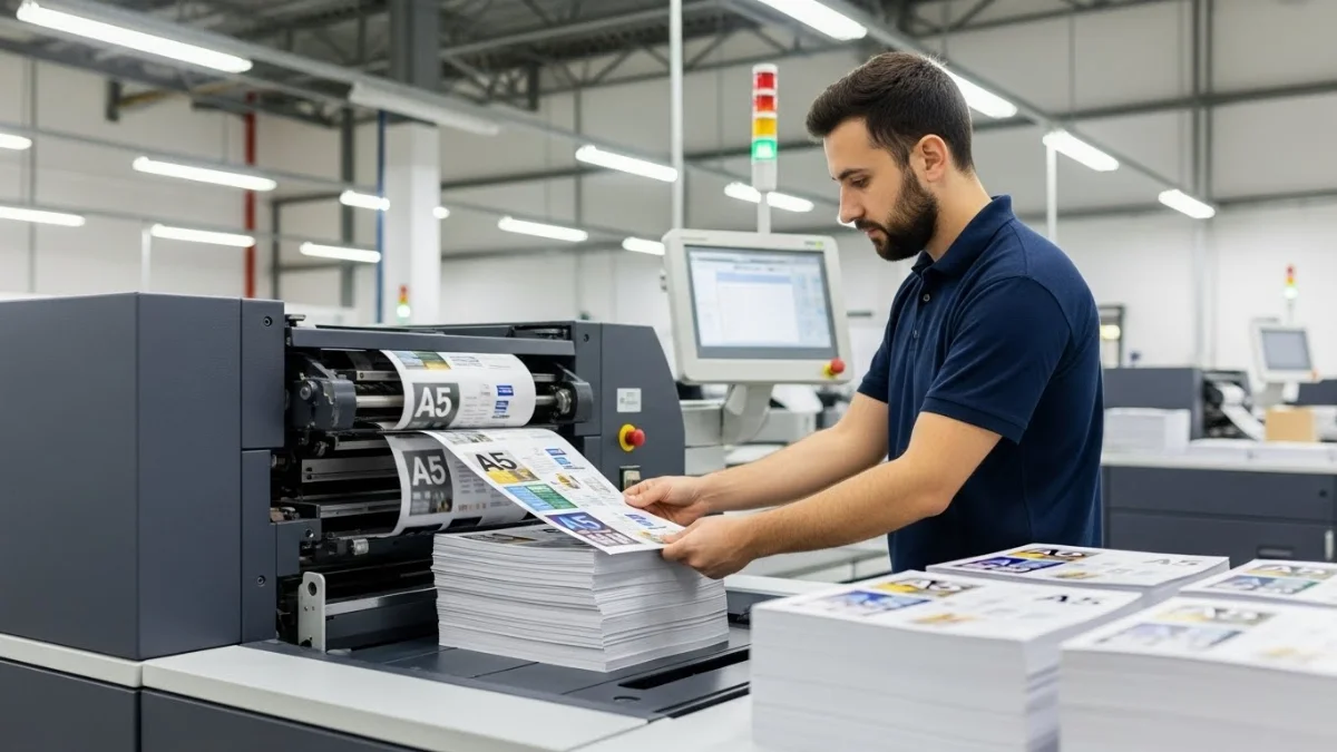 Hình ảnh quy trình in tờ rơi nhanh chóng cho sự kiện khai trương